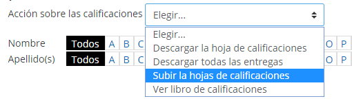 Marcada la opción "Subir las hojas de calificaciones"