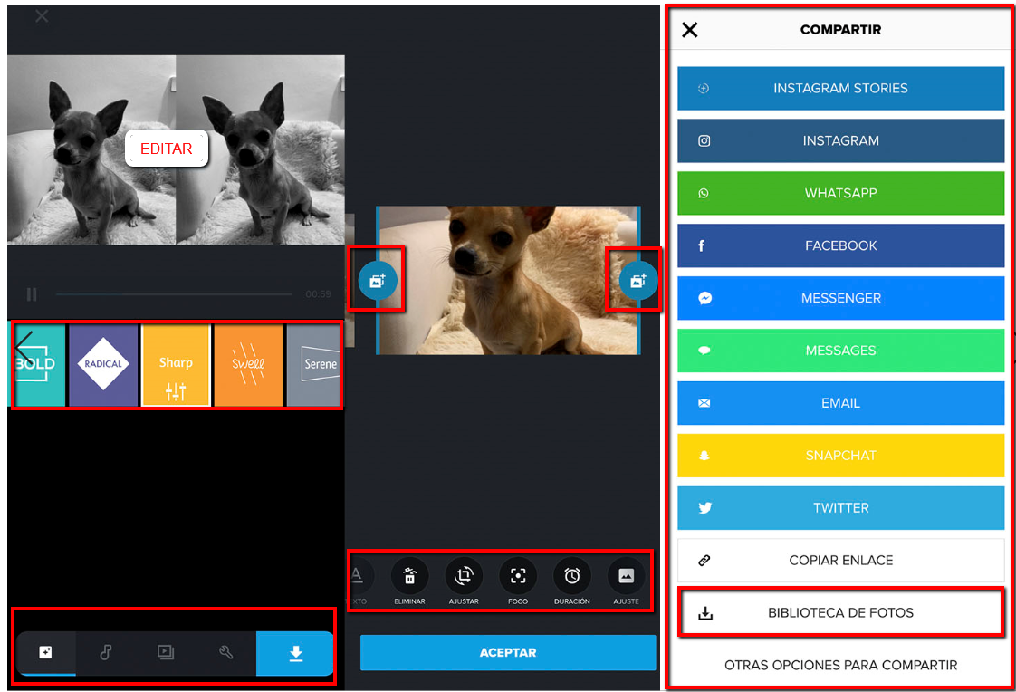 Interfície d'edició de video de quick