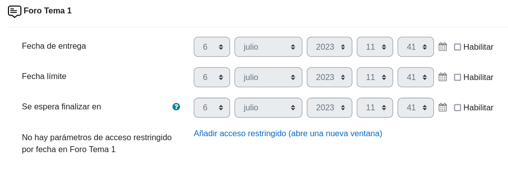Imagen ejemplo que muestra las fechas de un foro.
